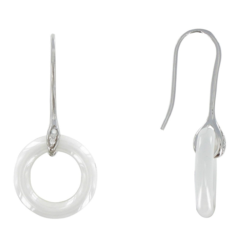 LES POULETTES BIJOUX V Boucles d'Oreilles Argent Anneau de Céramique Blanche