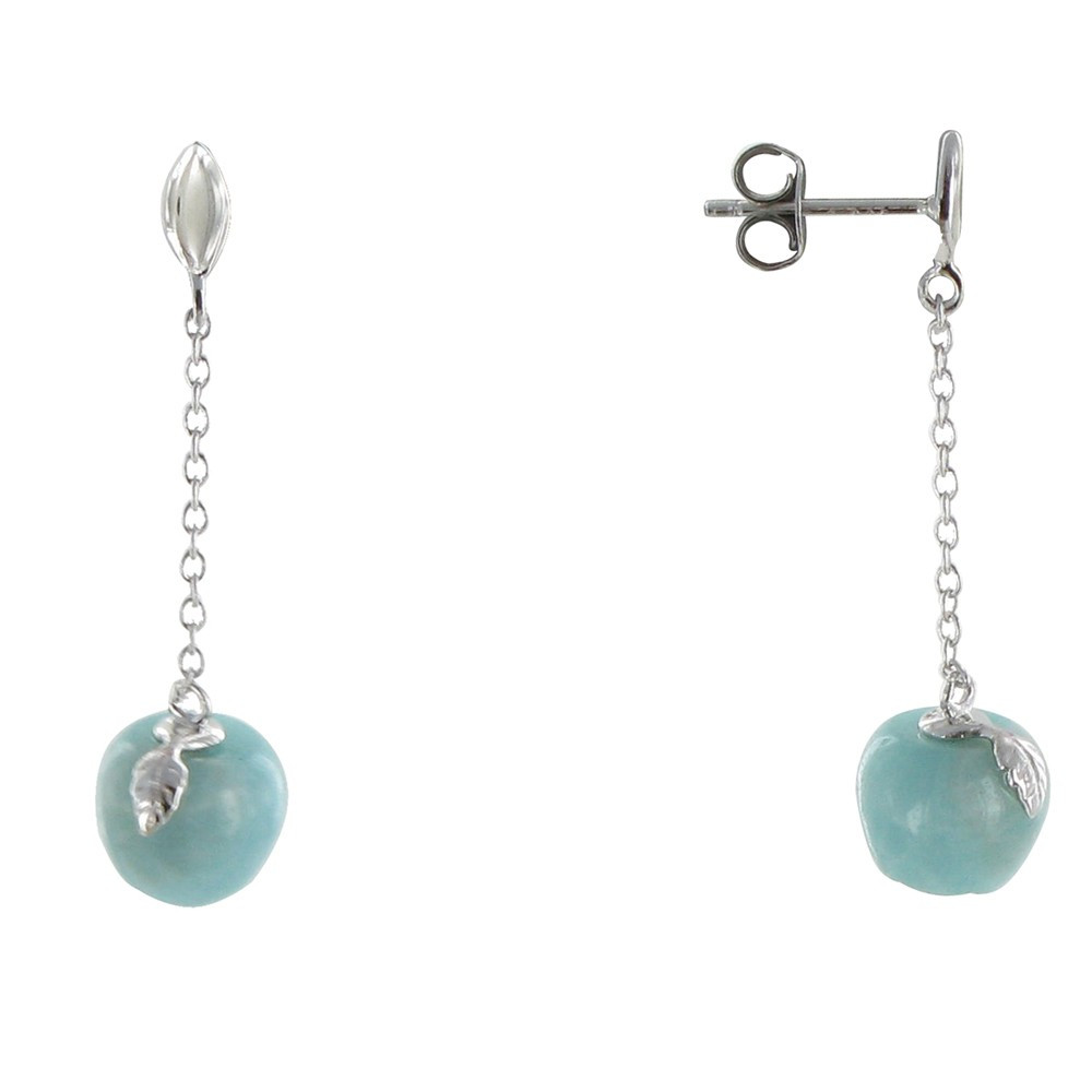 LES POULETTES BIJOUX V Boucles d'Oreilles Argent Chainette et Pommes Amazonite