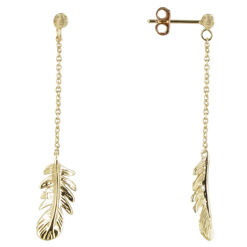 LES POULETTES BIJOUX Boucles d'Oreilles Plaqué Or Plume d'Oiseau