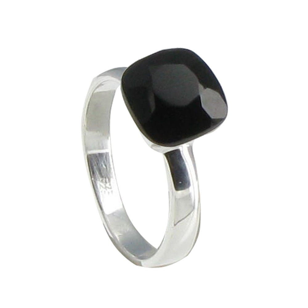 LES POULETTES BIJOUX Bague Argent Carré d'Onyx Noir Facetté - taille 54