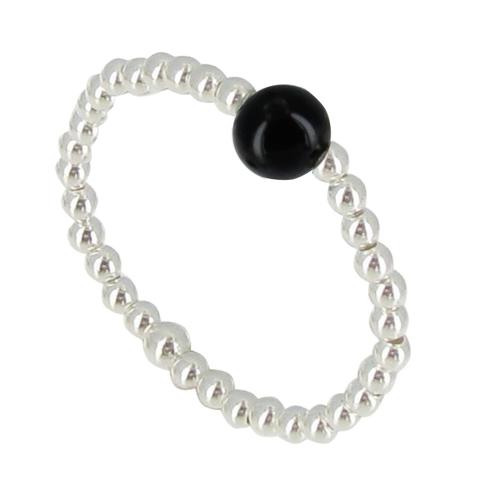 LES POULETTES BIJOUX Bague Bille Argent et Perle d'Onyx Noire - taille 60