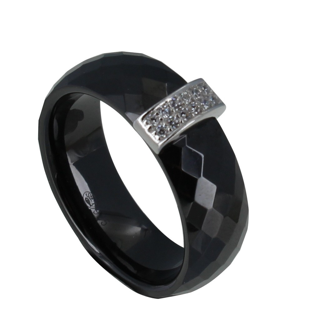 LES POULETTES BIJOUX Bague Argent Rhodié Barrette de Strass et Céramique Facettée No
