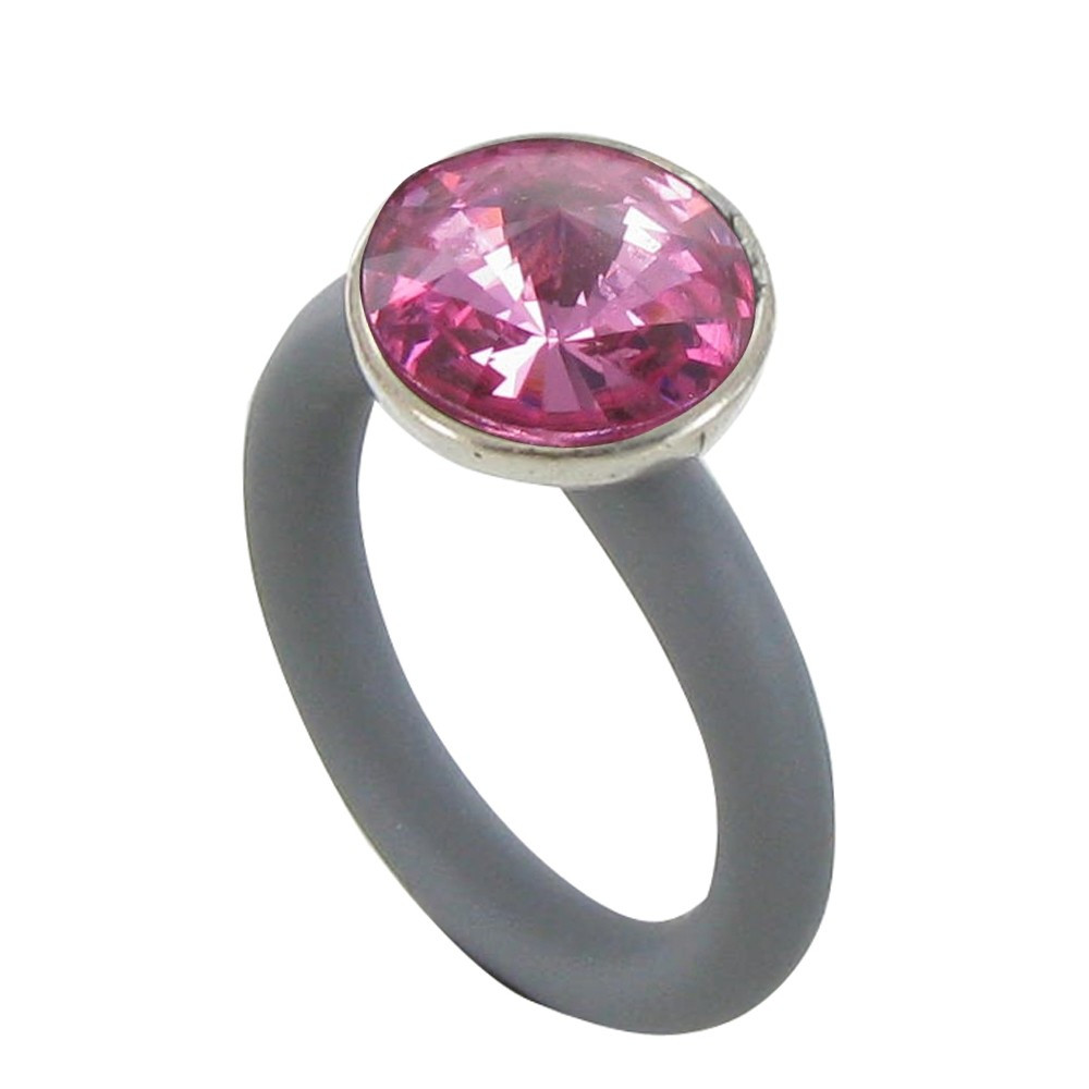 LES POULETTES BIJOUX Bague Anneau Caoutchouc et Cristal Rond Fuchsia - taille 50