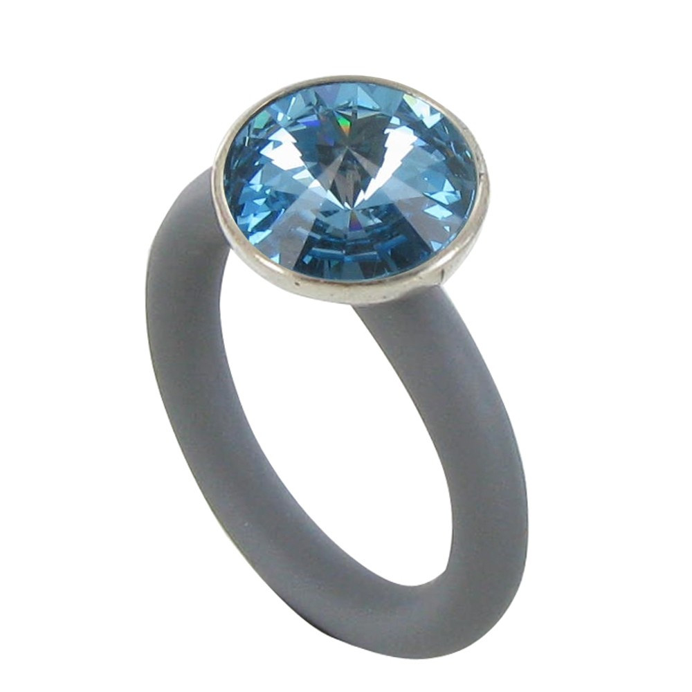 LES POULETTES BIJOUX Bague Anneau Caoutchouc et Cristal Rond Turquoise - taille 60