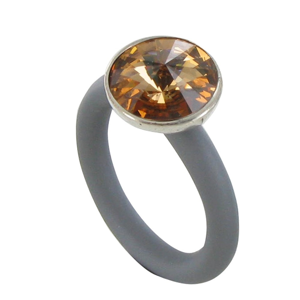 LES POULETTES BIJOUX Bague Anneau Caoutchouc et Cristal Rond Jaune - taille 60