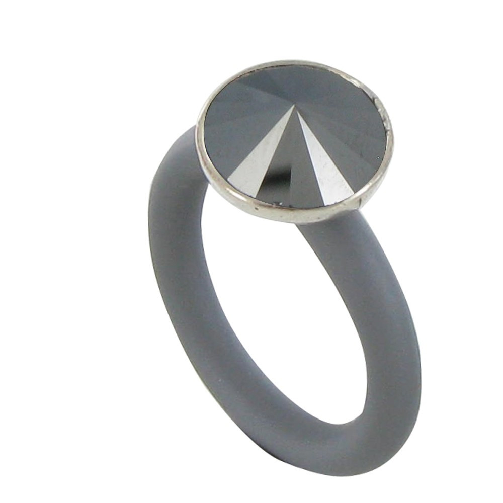 LES POULETTES BIJOUX Bague Anneau Caoutchouc et Cristal Rond Gris - taille 50