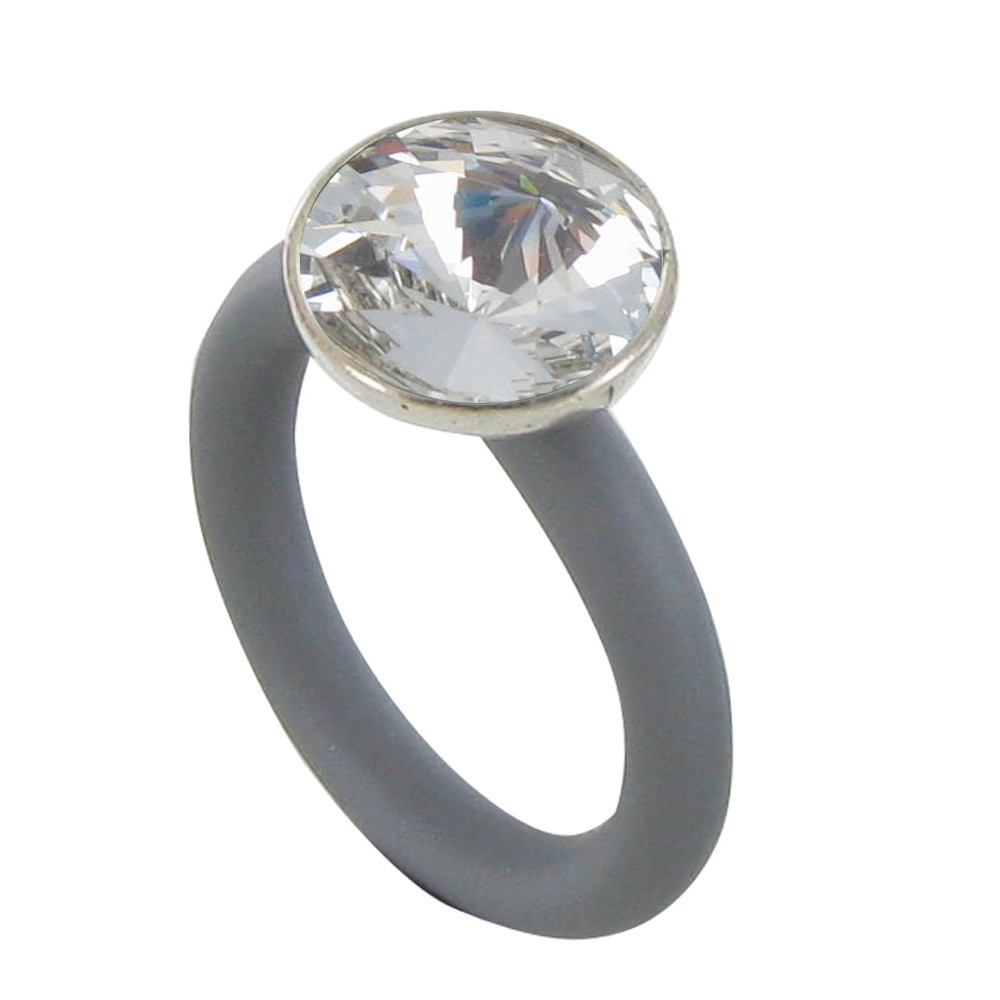 LES POULETTES BIJOUX Bague Anneau Caoutchouc et Cristal Rond Cristal - taille 58