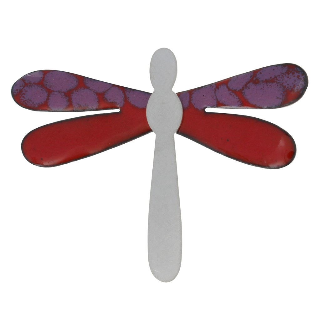 LES POULETTES BIJOUX Broche Libellule Emaillée Rouge à Pois Violet