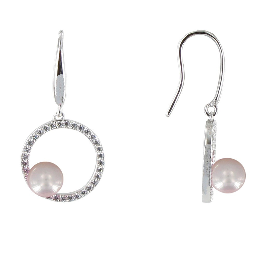LES POULETTES BIJOUX Boucles d'Oreilles Argent Cercle de Strass et Perle Fantaisie