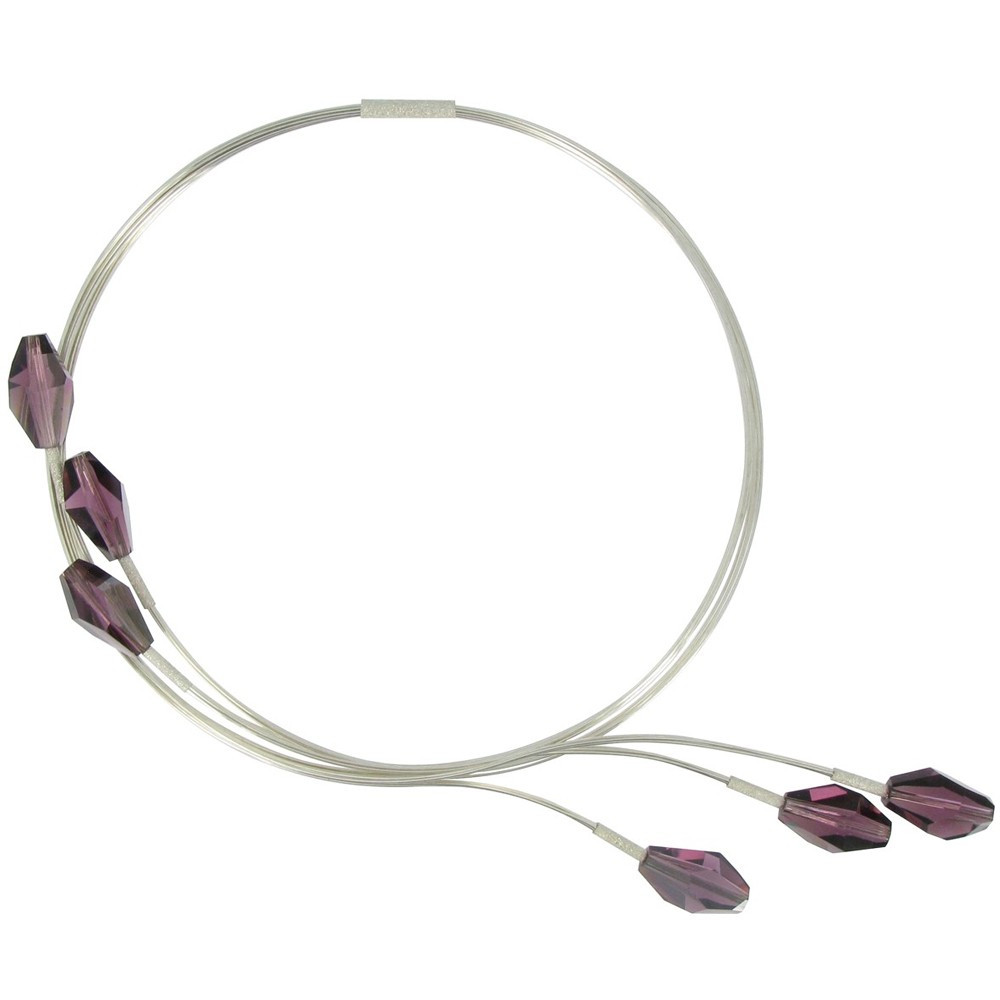 LES POULETTES BIJOUX Collier Ras de Cou Argent Cristal Couleur Améthyste