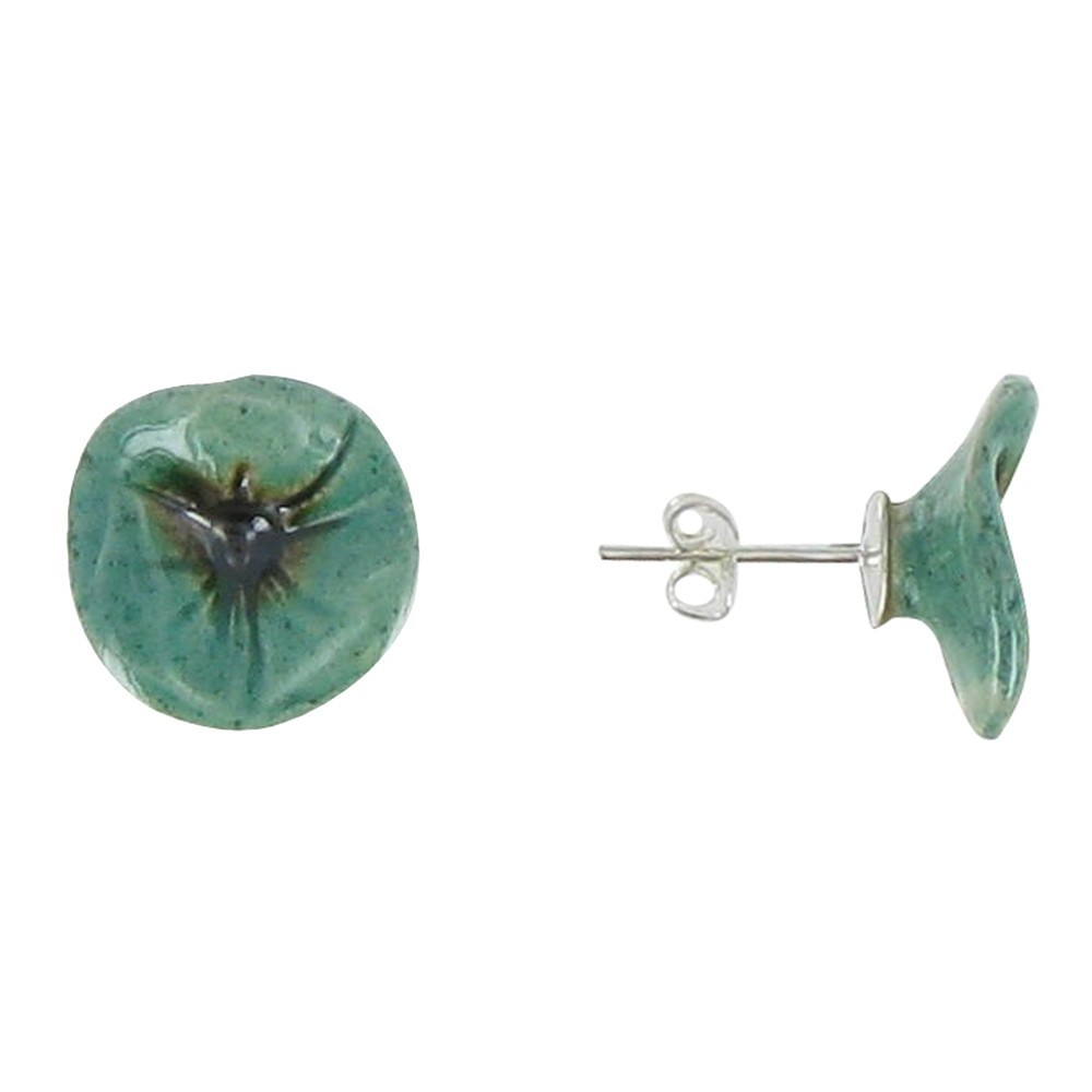 LES POULETTES BIJOUX V Boucles d'Oreilles Coquelicot Céramique Verte Clous Métal