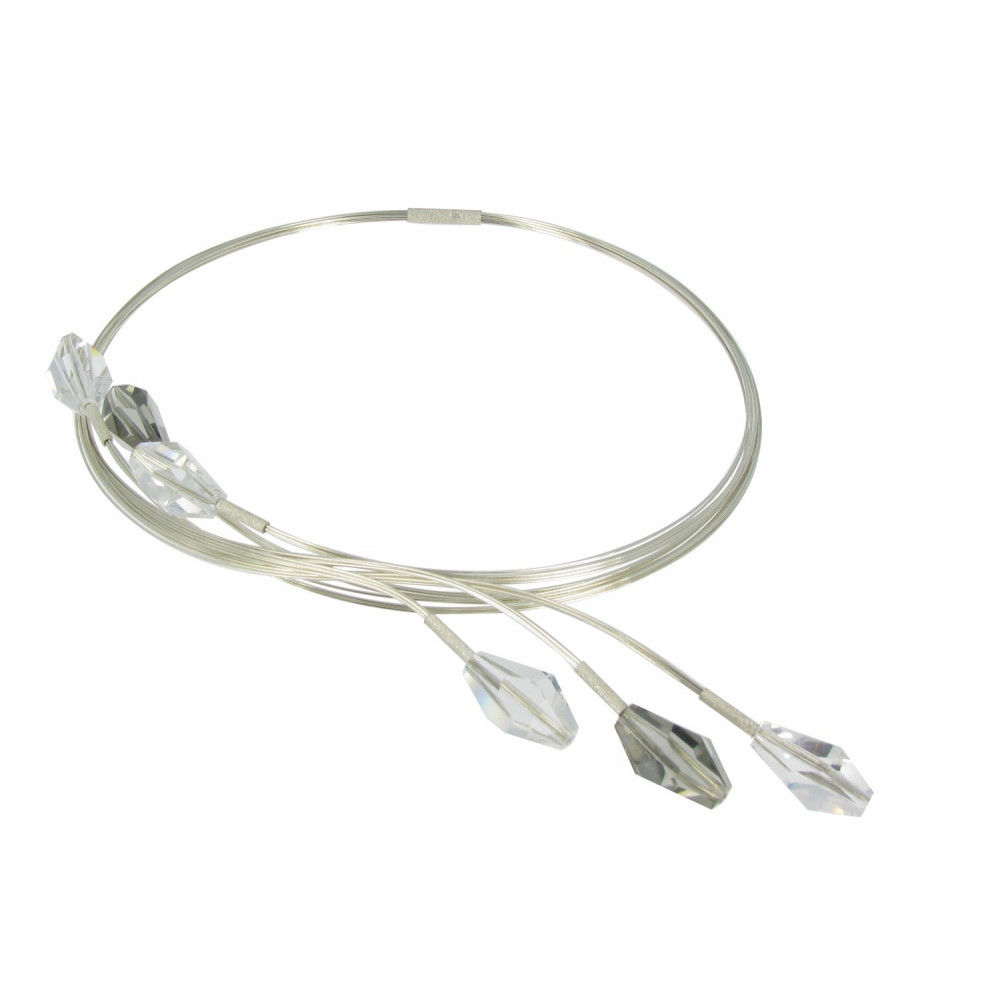LES POULETTES BIJOUX Collier Ras de Cou Argent Cristal Transparentes et Grises