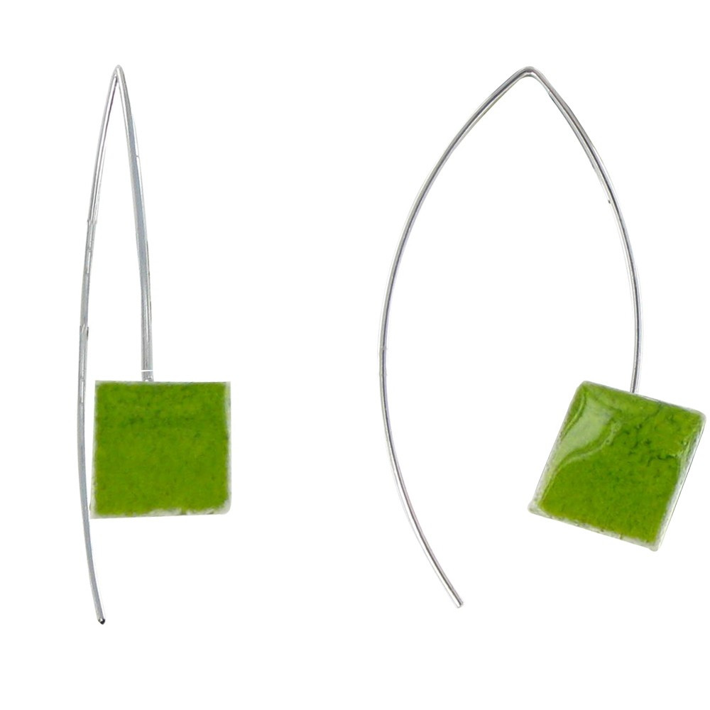 LES POULETTES BIJOUX Boucles d'Oreilles Cubes Céramique Verte Crochet Métal