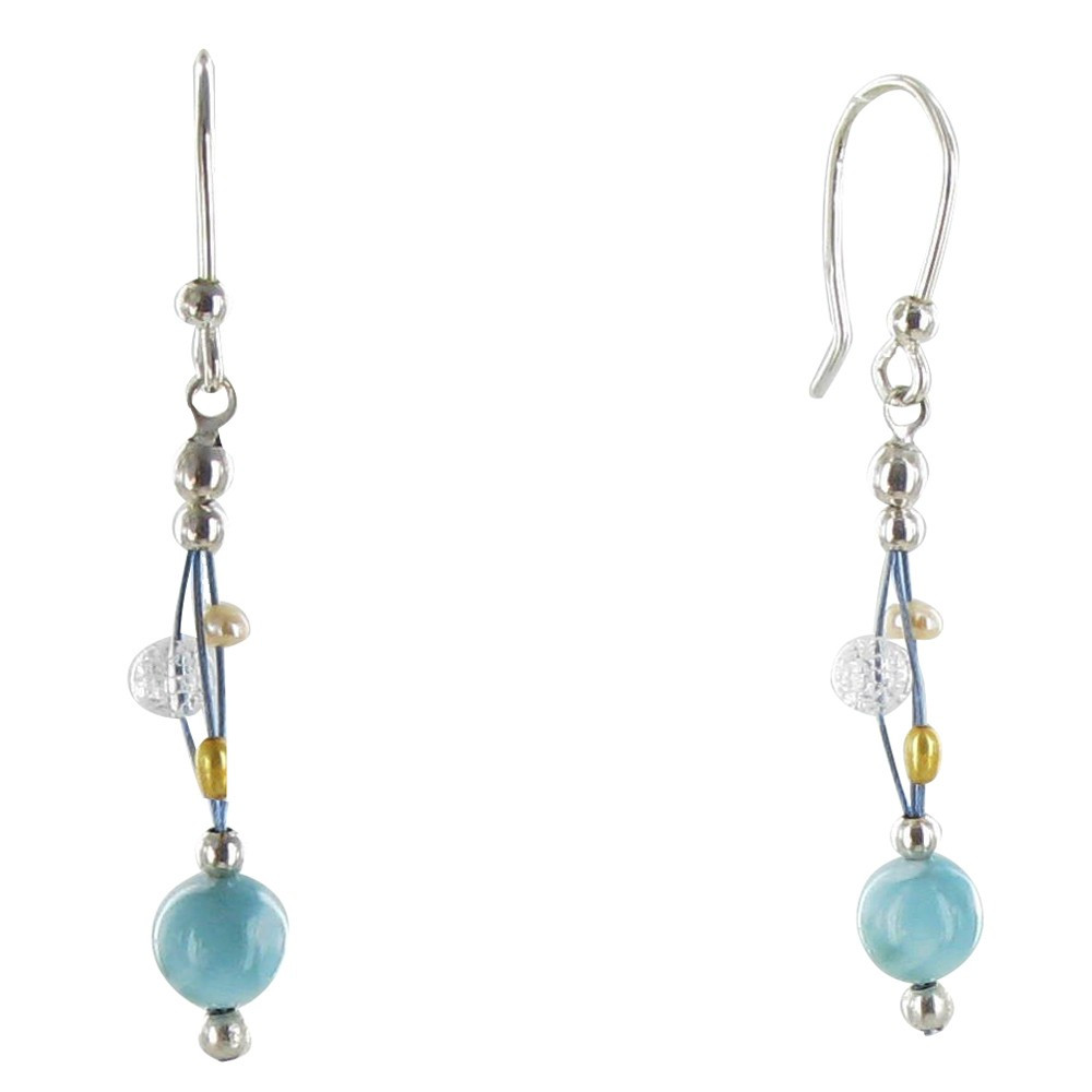 LES POULETTES BIJOUX Boucles d'Oreilles Argent Câble Perles Larimar et Cristal de Ro