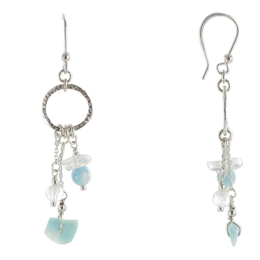 LES POULETTES BIJOUX Boucles d'Oreilles Argent Chainettes Larimar et Cristal de Roche