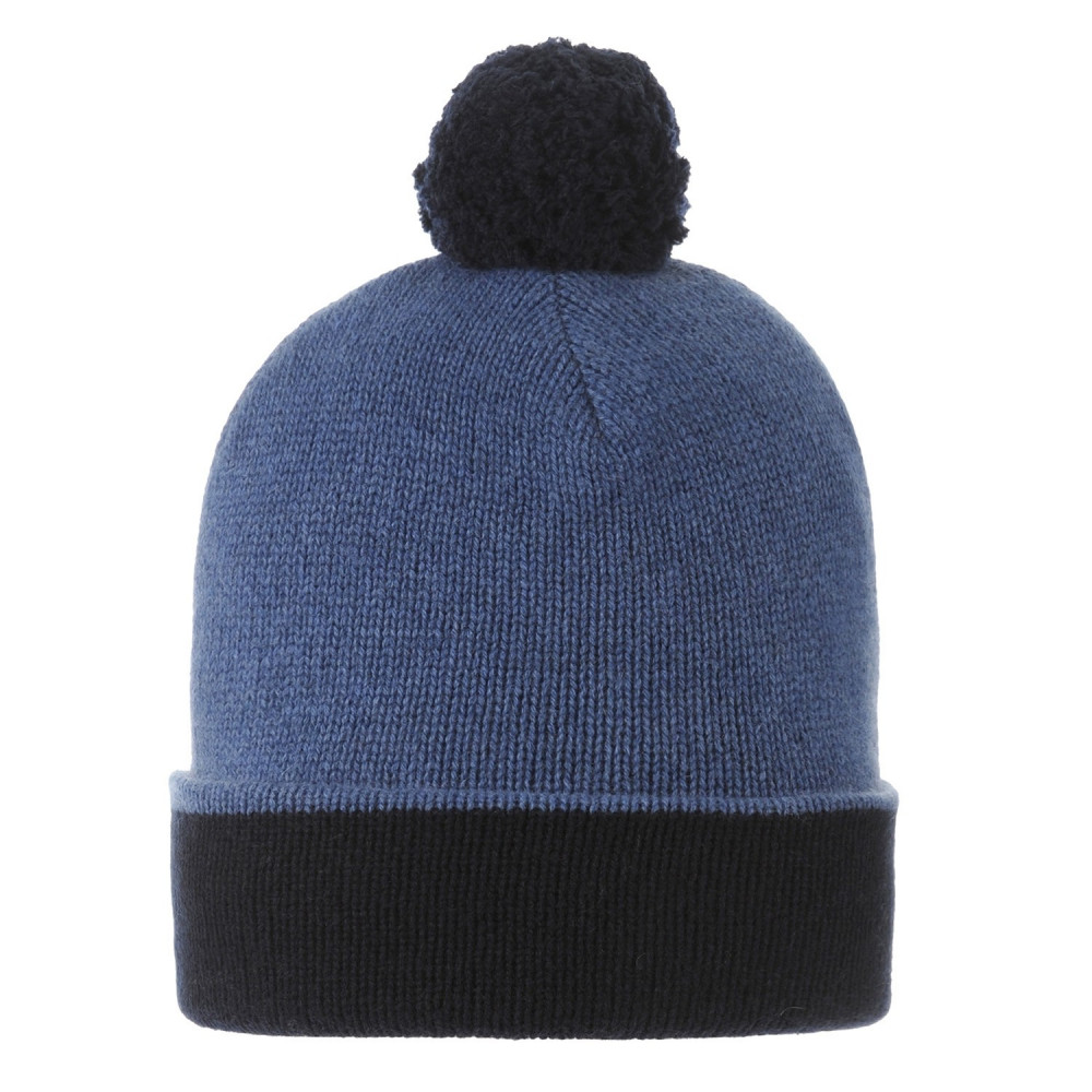 LES POULETTES BIJOUX Bonnet Pompon 100% Cachemire 6 Fils Bicolore Colors - Bleu Navy