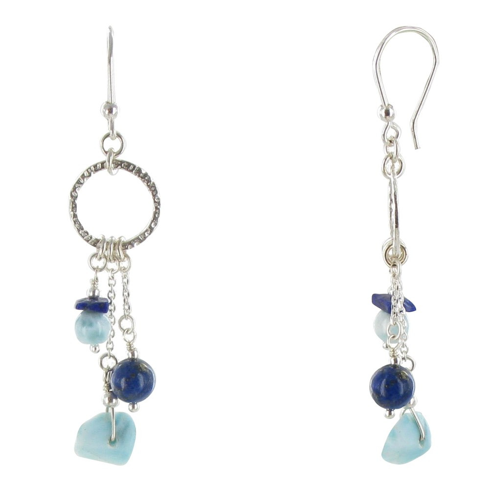 LES POULETTES BIJOUX - Boucles d'Oreilles Argent Chainettes Larimar et Lapis Lazuli