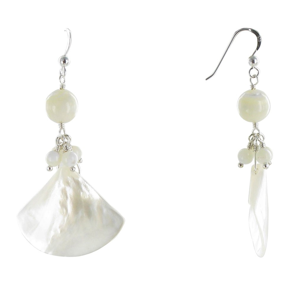 LES POULETTES BIJOUX Boucles d'Oreilles Argent Eventail de Nacre