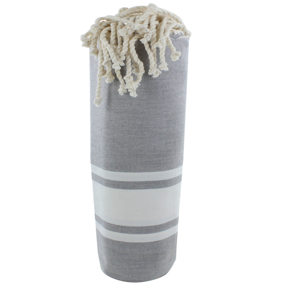 LES POULETTES BIJOUX Fouta Drap Plage et Hammam Coton Couleur Gris Très Clair