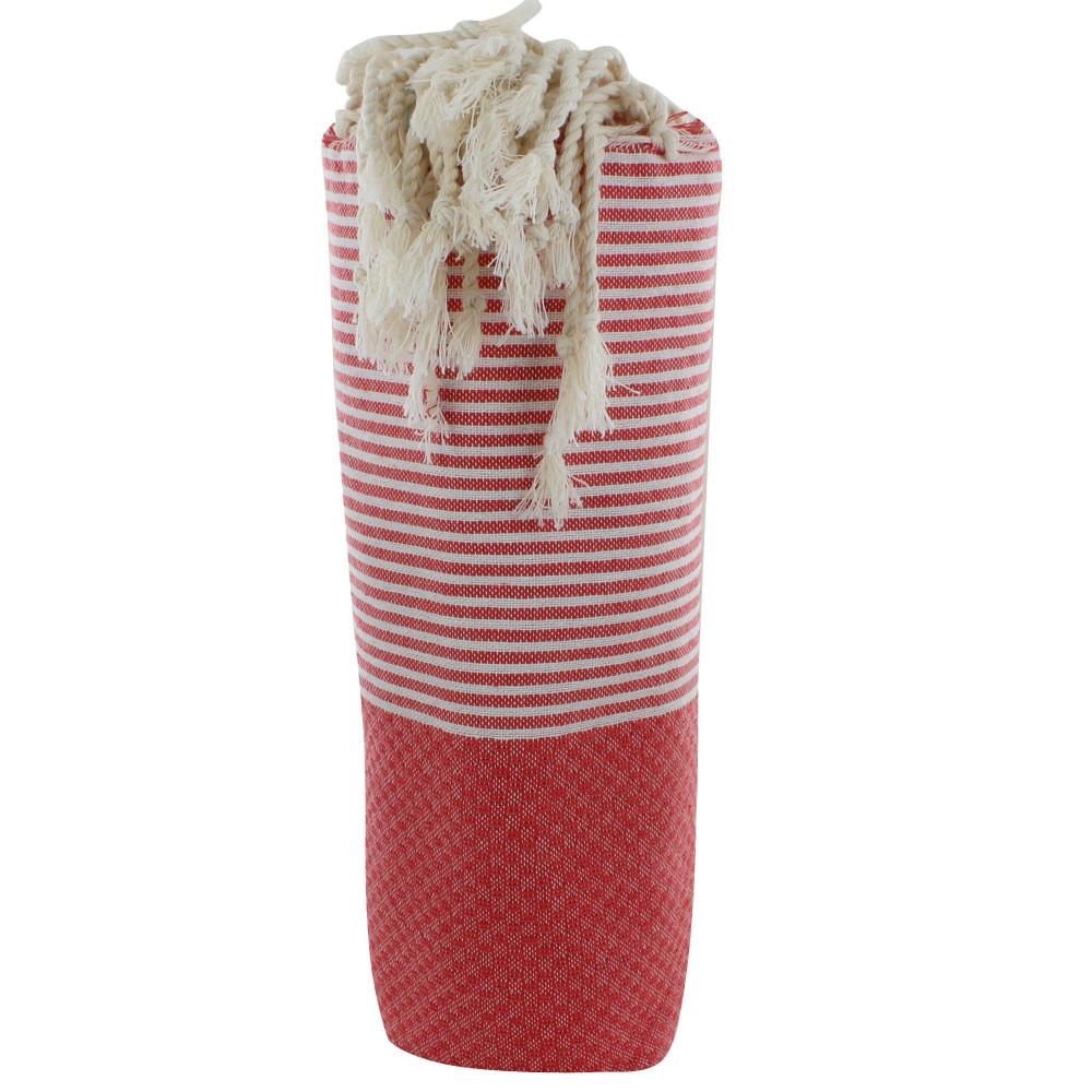 LES POULETTES BIJOUX - Fouta Drap Plage et Hammam Coton Nid d'Abeille Rouge Brique R