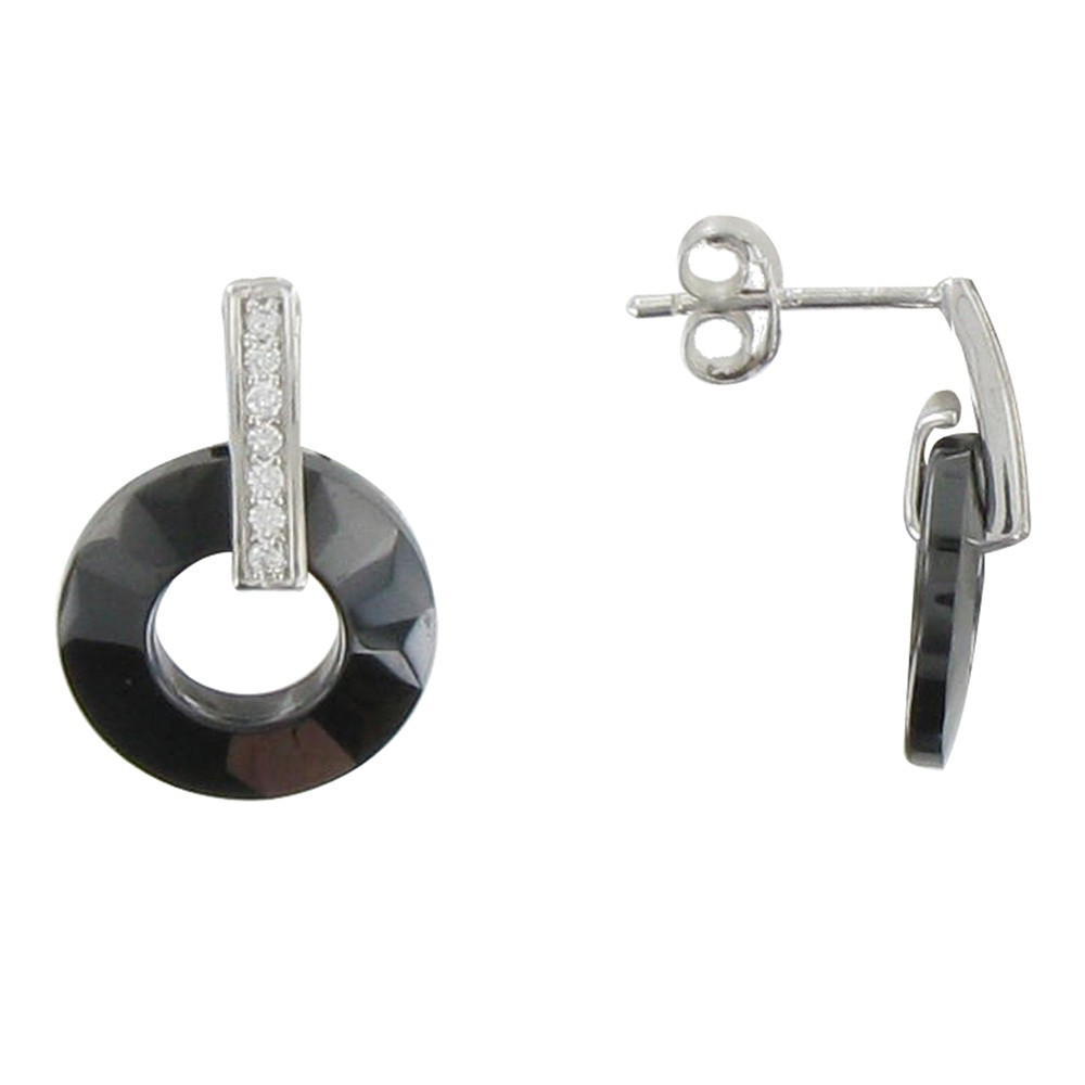 LES POULETTES BIJOUX Boucles d'Oreilles Argent Petit Disque Céramique Noire Facettée