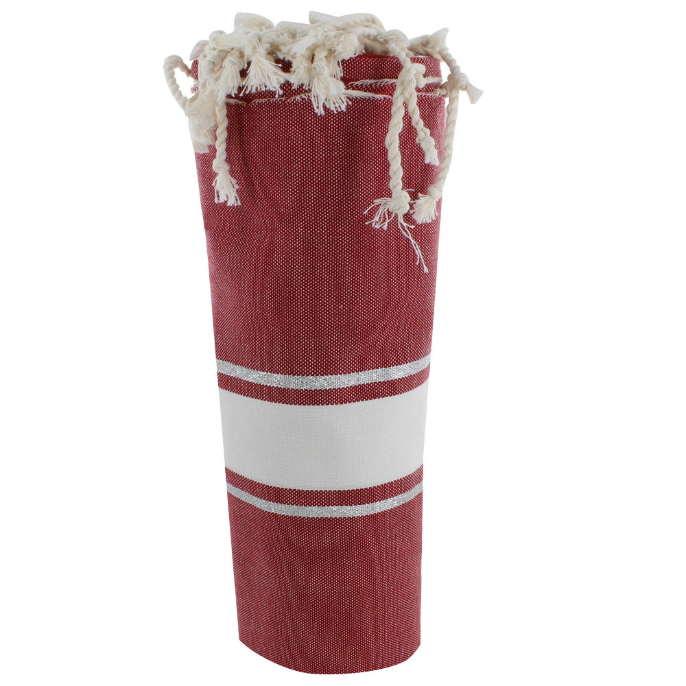 LES POULETTES BIJOUX V Fouta Drap Plage et Hammam Coton Rouge Foncé Rayé Blanc et Lu