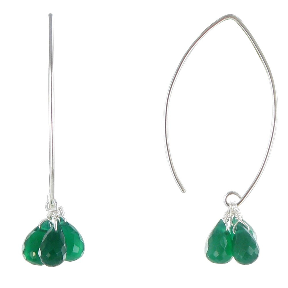 LES POULETTES BIJOUX Boucles d'Oreilles Argent 3 Gouttes Facettées d'Onyx Vert