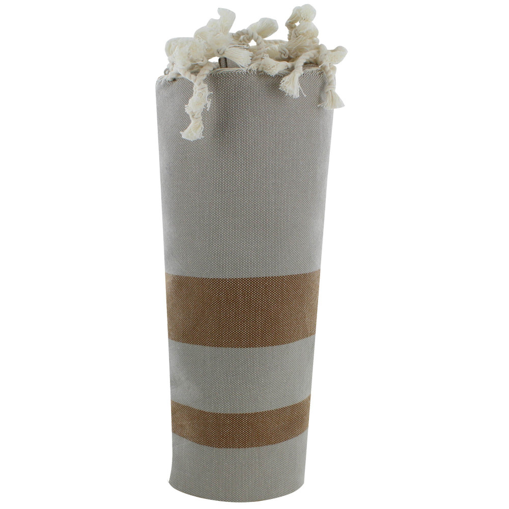 LES POULETTES BIJOUX Fouta Drap Plage et Hammam Coton Beige Rayé Marron
