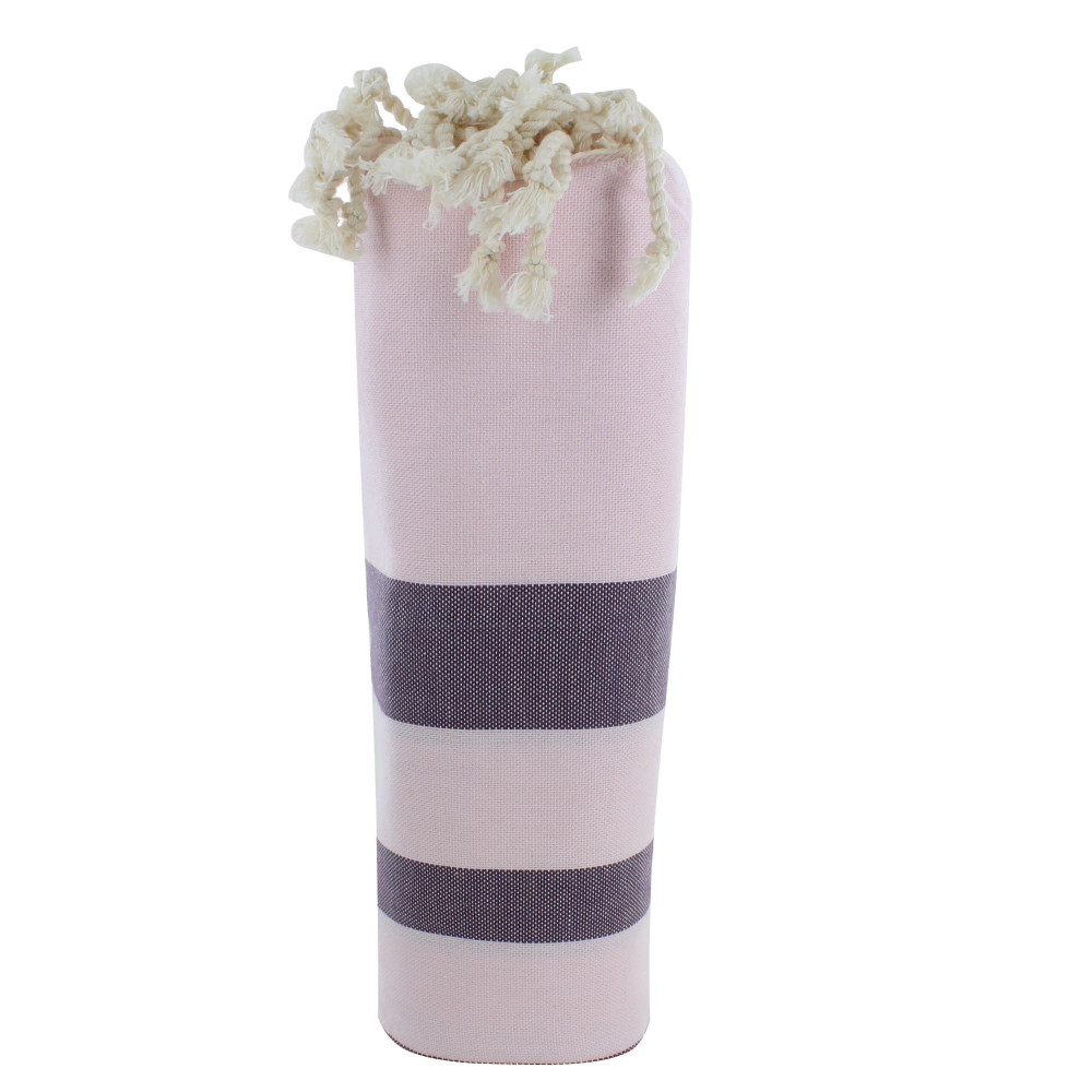 LES POULETTES BIJOUX Fouta Drap Plage et Hammam Coton Rose Rayé Prune