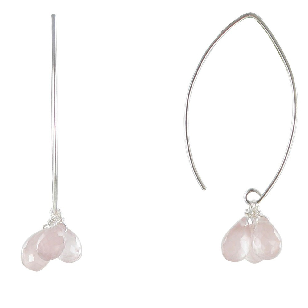 LES POULETTES BIJOUX Boucles d'Oreilles Argent 3 Gouttes Facettées de Quartz Rose