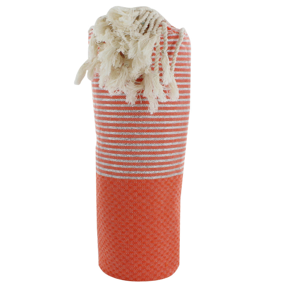LES POULETTES BIJOUX V Fouta Drap Plage et Hammam Coton Nid d'Abeille Orange Petites