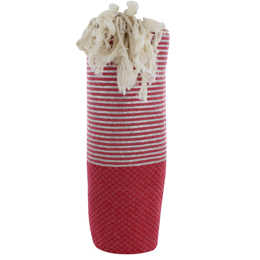 LES POULETTES BIJOUX Fouta Drap Plage et Hammam Coton Nid d'Abeille Rouge Foncé Peti