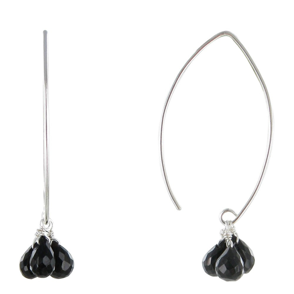 LES POULETTES BIJOUX Boucles d'Oreilles Argent 925 3 Gouttes Facettées d'Onyx Noir