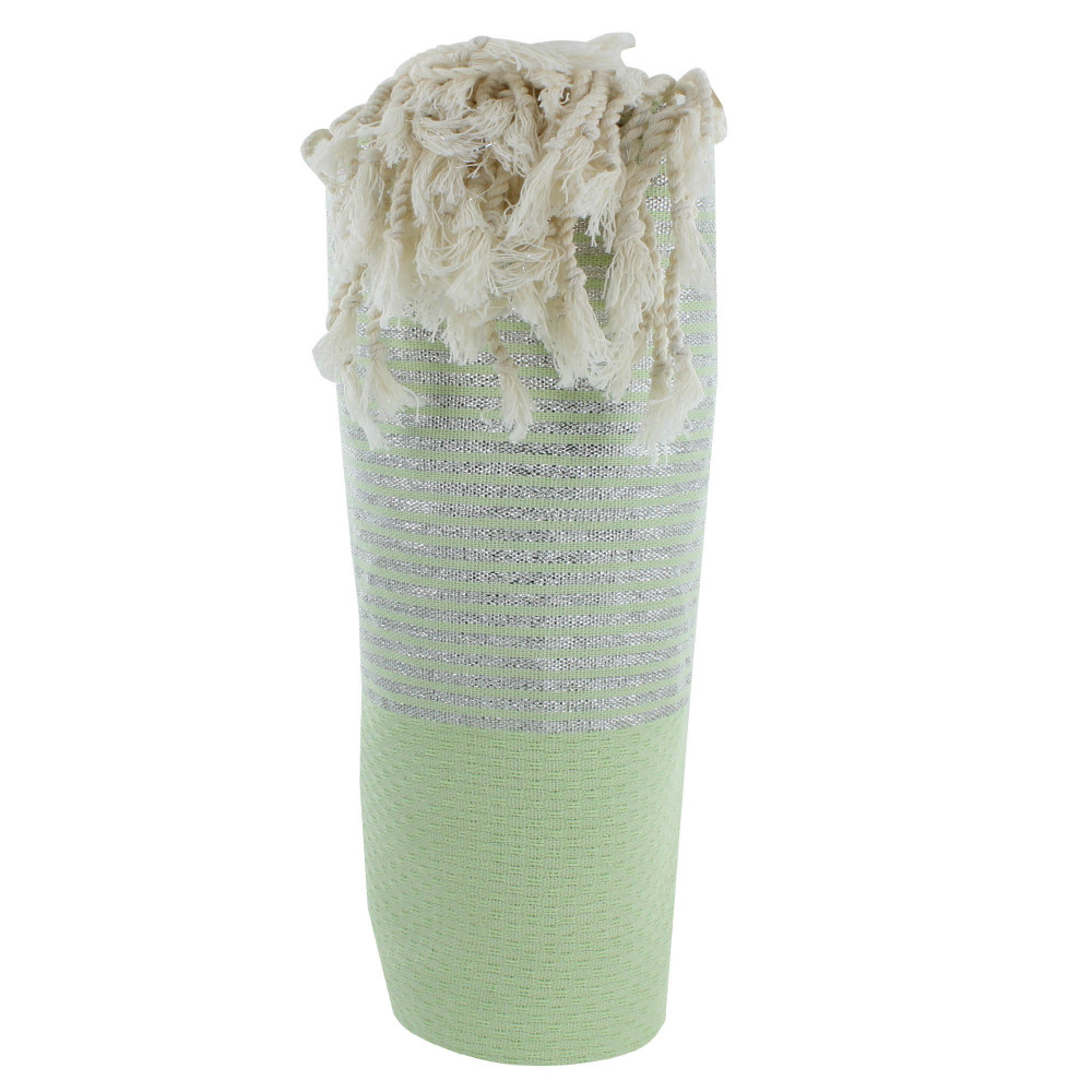 LES POULETTES BIJOUX Fouta Drap Plage et Hammam Coton Nid d'Abeille Vert Petites Ray