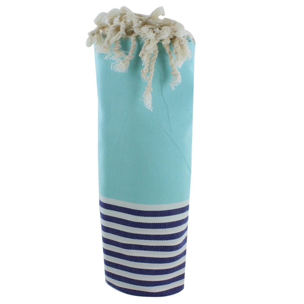 LES POULETTES BIJOUX Fouta Drap Plage et Hammam Coton Couleur Vert d'Eau Rayé Bleu e