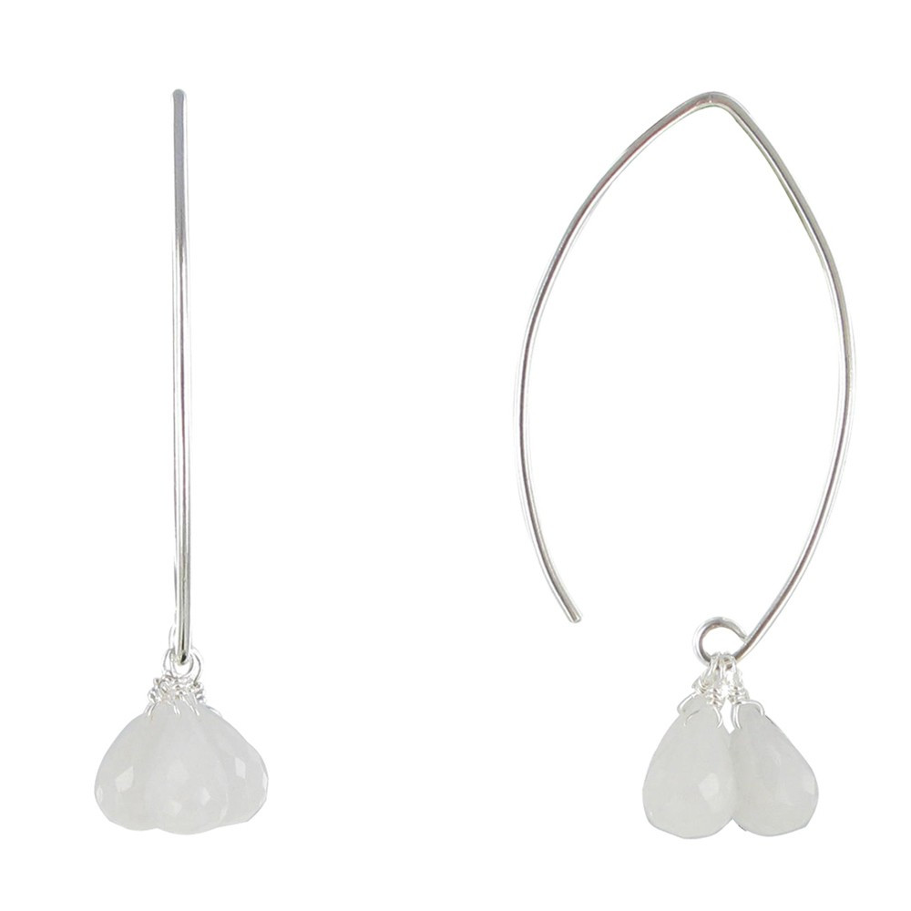 LES POULETTES BIJOUX - Boucles d'Oreilles Argent 3 Gouttes Facettées d'Agate Blanche