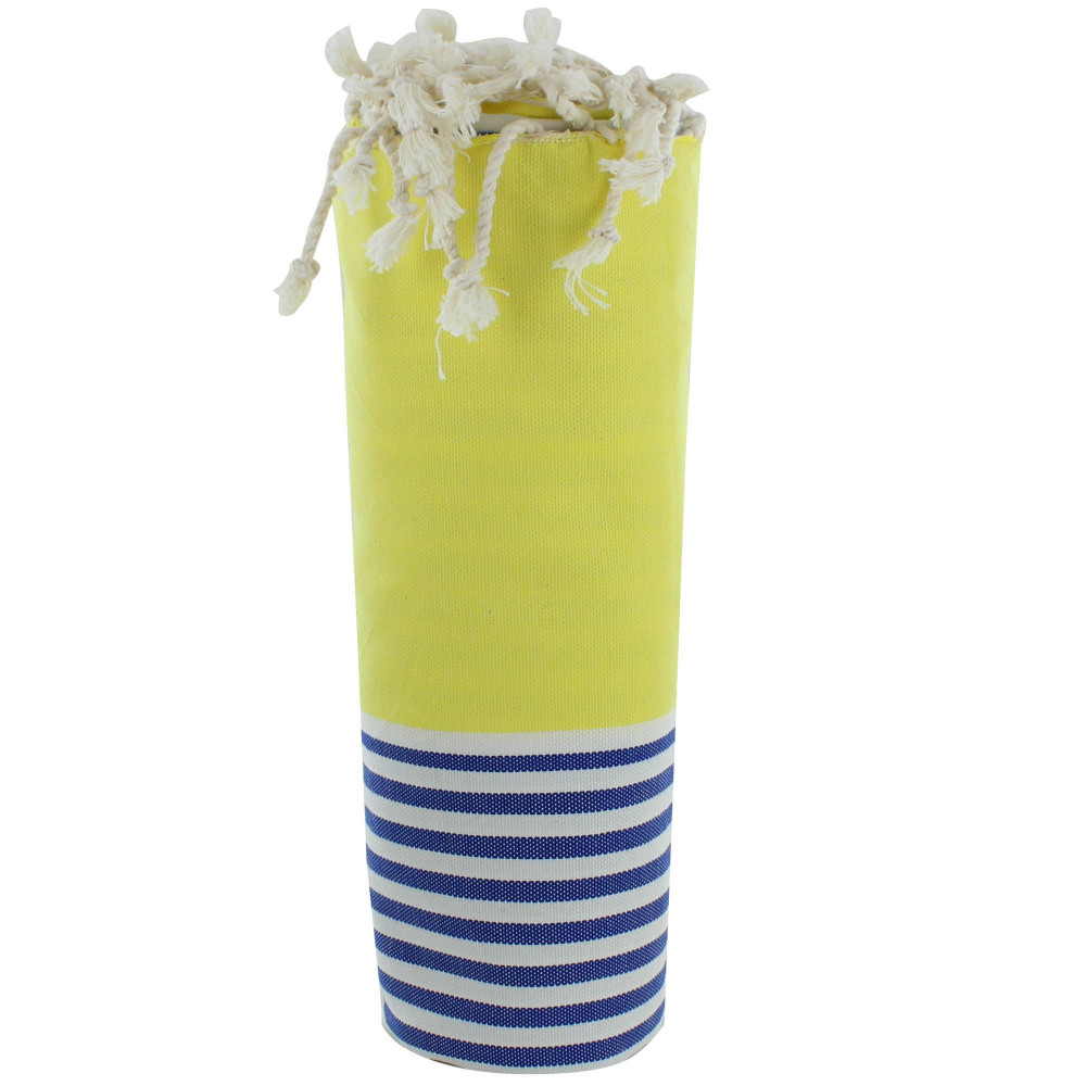 LES POULETTES BIJOUX Fouta Drap Plage et Hammam Coton Couleur Jaune Clair Rayé Bleu