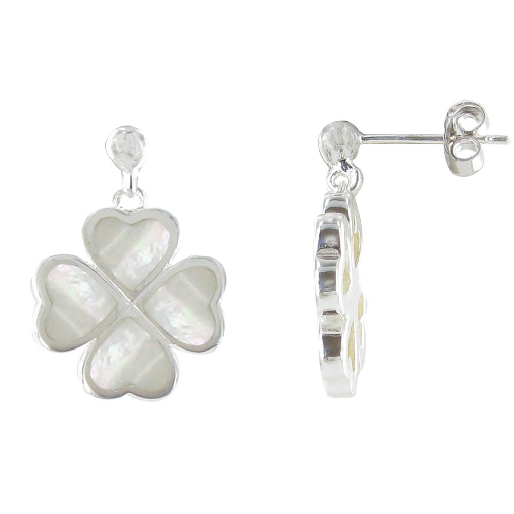 LES POULETTES BIJOUX V Boucles d'Oreilles Argent Trèfle de Nacre Ivoire
