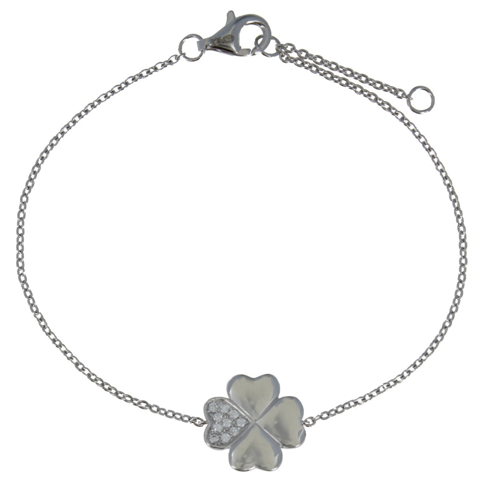 LES POULETTES BIJOUX Bracelet Trèfle Argent 925 Rhodié et Un Pétale de Strass