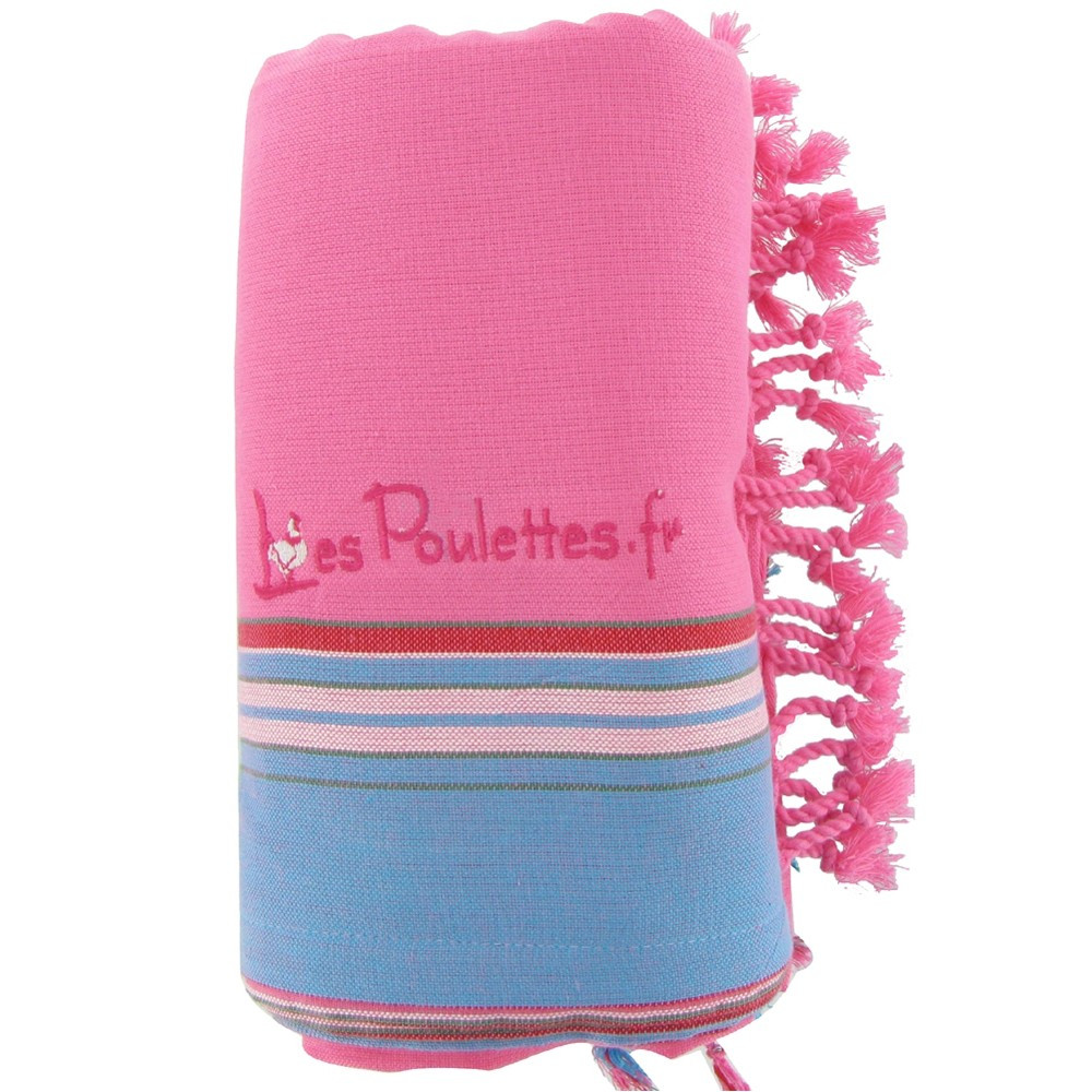 LES POULETTES BIJOUX Kikoy Serviette Plage Coton Eponge Couleur Fuchsia Bleu