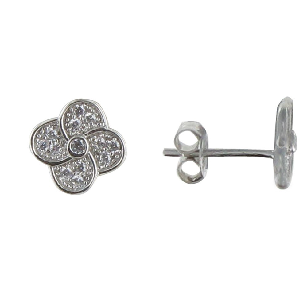 LES POULETTES BIJOUX Boucles d'Oreilles Argent Petite Fleur de Strass