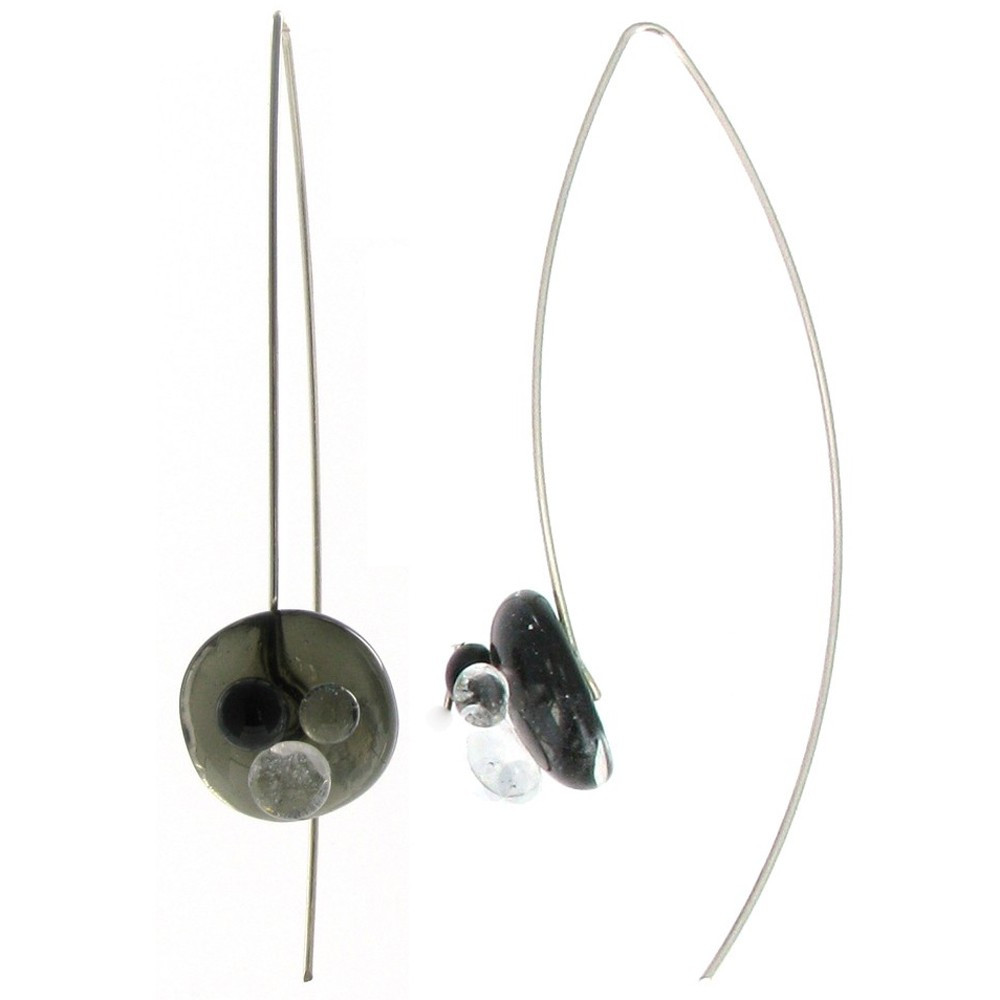 LES POULETTES BIJOUX Boucles d'Oreilles Verre Bulles Noires