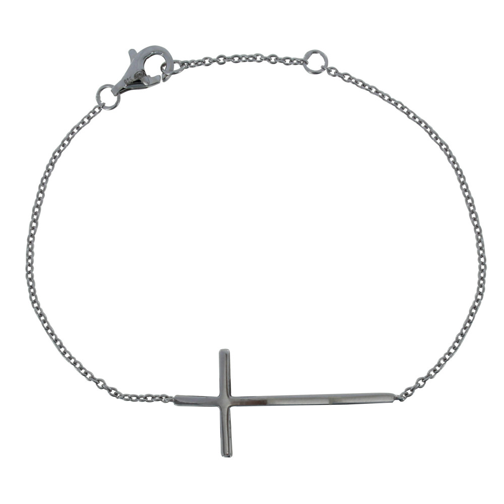 LES POULETTES BIJOUX Bracelet Argent 925 Rhodié Grande Croix
