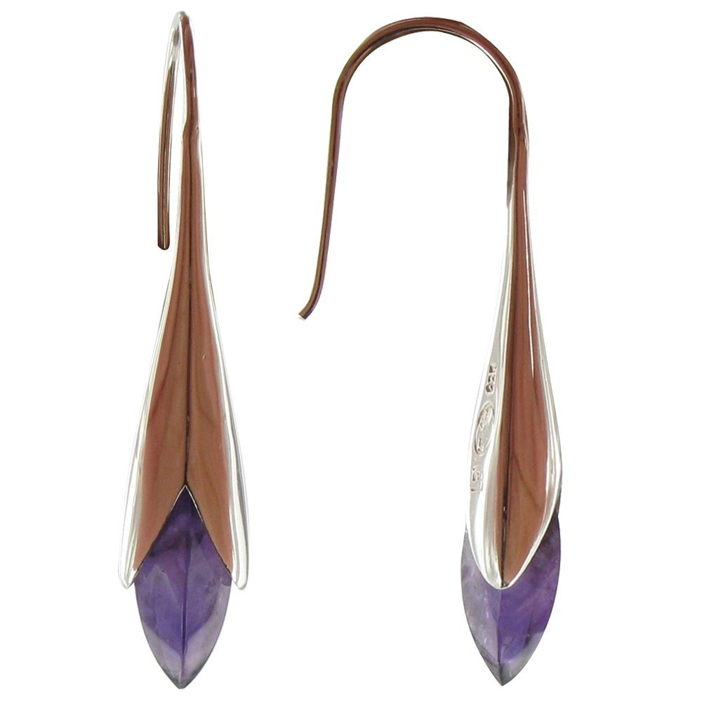 LES POULETTES BIJOUX - V Boucles d'Oreilles Tulipe Argent Couleur Améthyste
