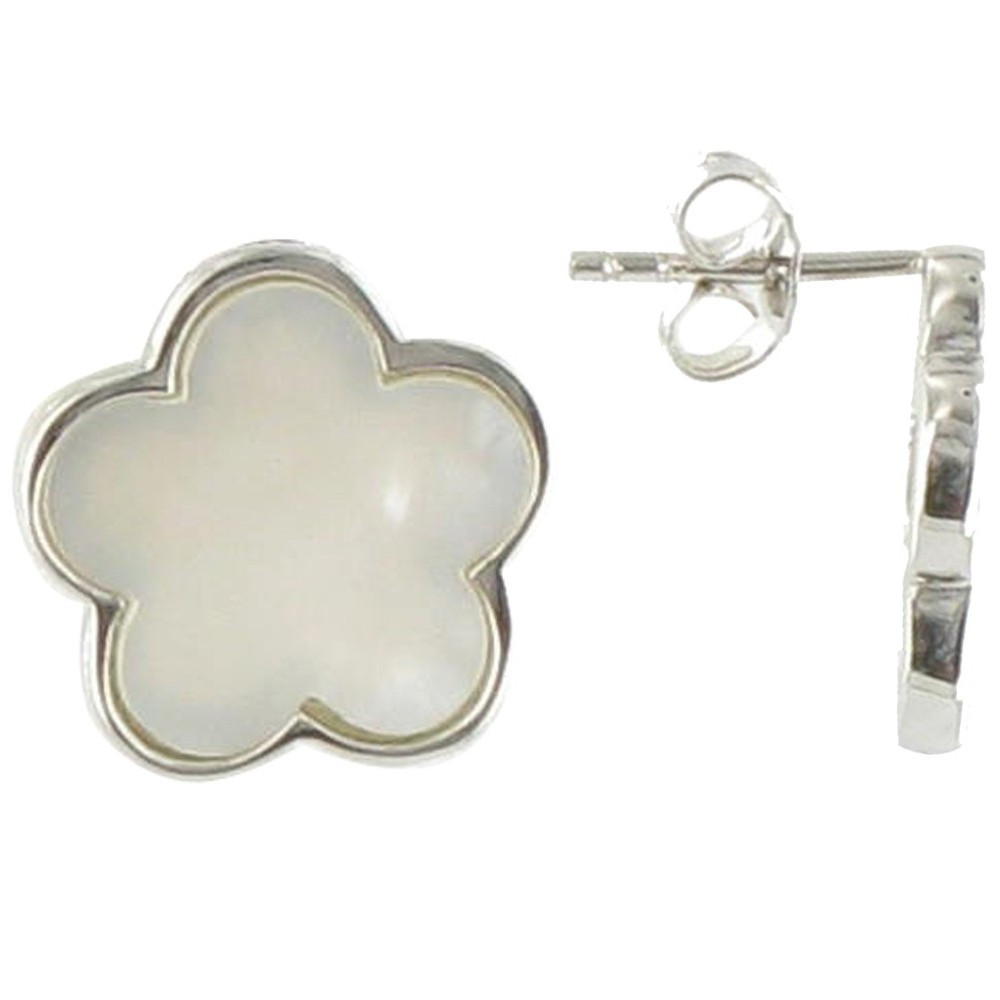 LES POULETTES BIJOUX V Boucles d'Oreilles Chance - Puces Argent 925 et Nacre Blanche LES POULETTES BIJOUX V Boucles d'Oreilles Chance - Puces Argent 925 et Nacre Blanche