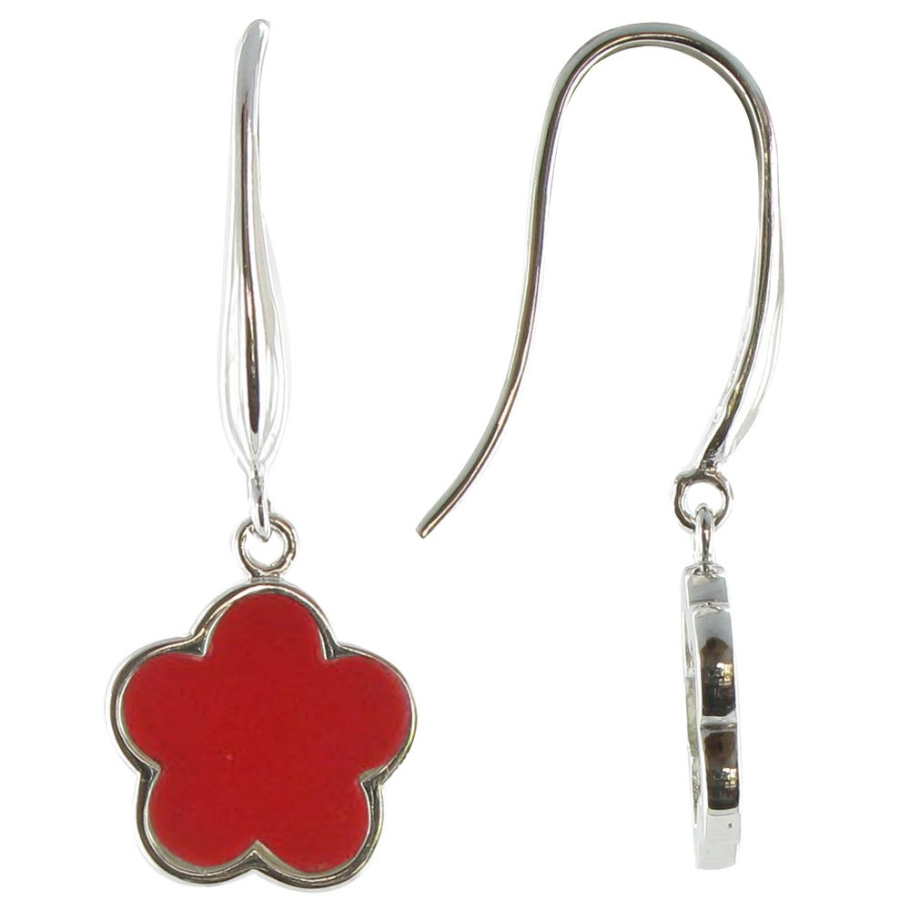 LES POULETTES BIJOUX Boucles d'Oreilles Chance Argent et Corail
