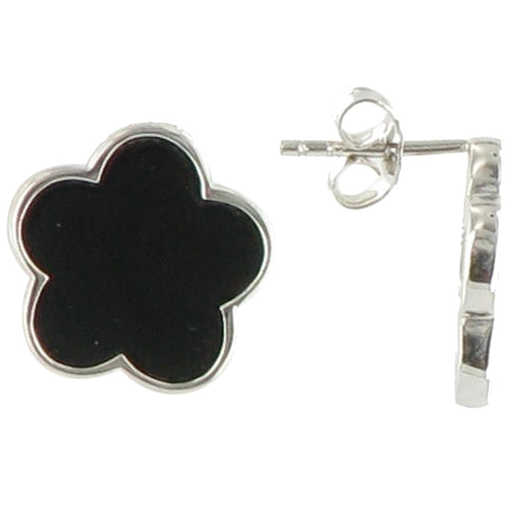 LES POULETTES BIJOUX V Boucles d'Oreilles Chance Puces Argent et Onyx Noir