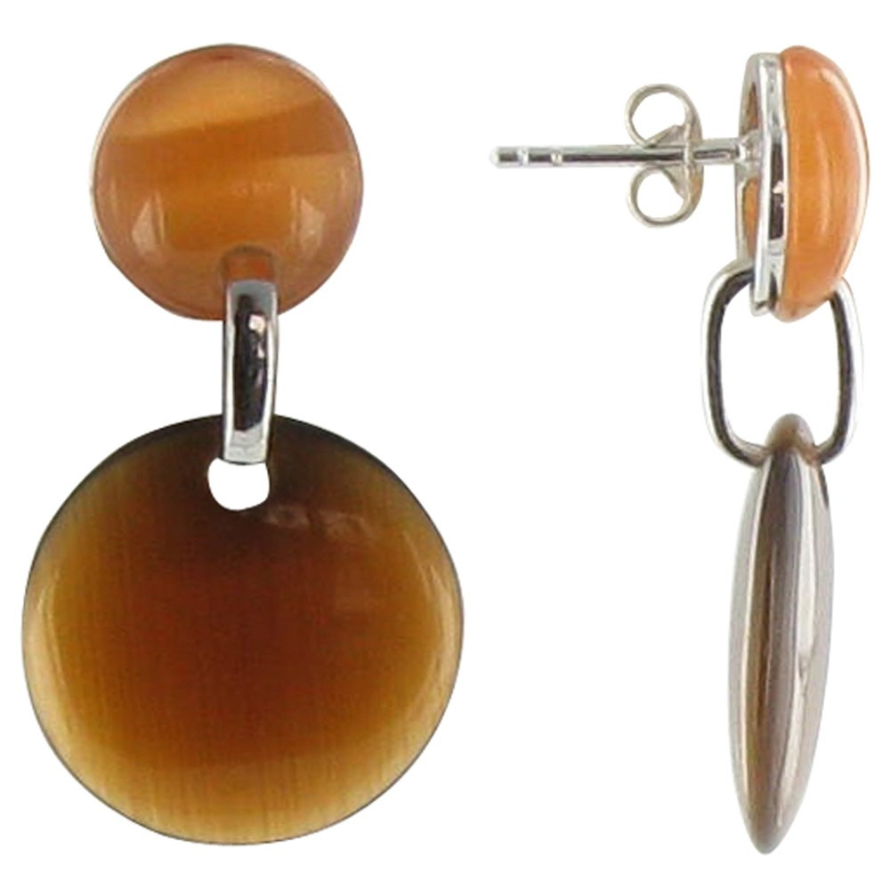 LES POULETTES BIJOUX V Boucles d'Oreilles Deux Pastilles Oeil de Chat Marron