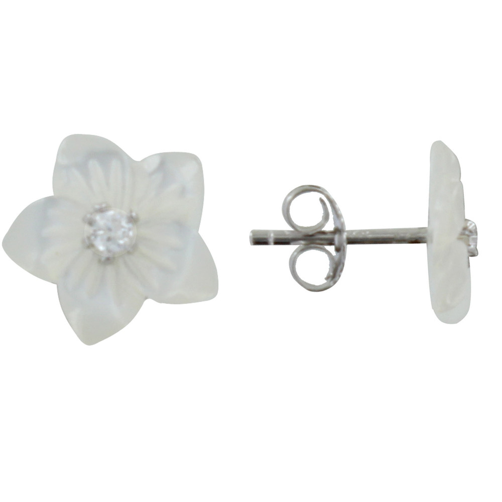 LES POULETTES BIJOUX Boucles d'Oreilles Argent Fleur de Nacre