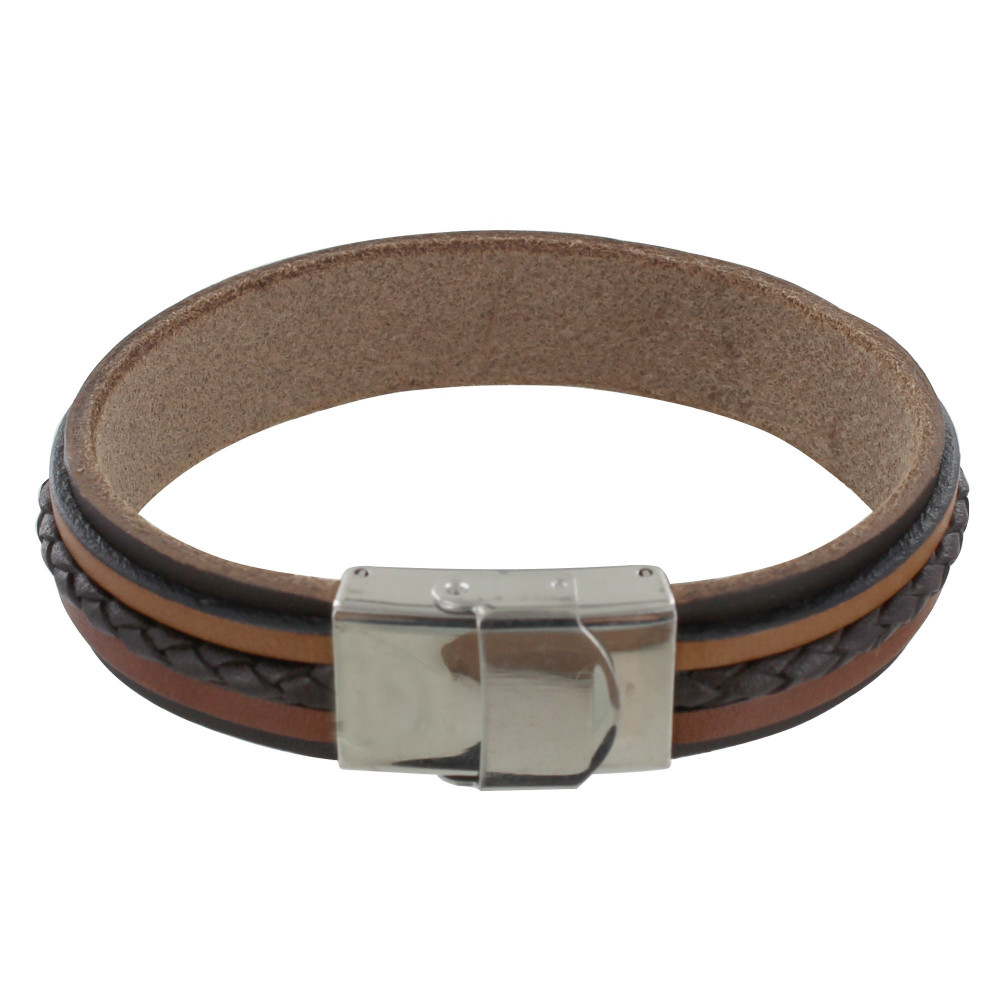 LES POULETTES BIJOUX Bracelet Homme Manchette Marron Foncé Cuir Dégradé Marron